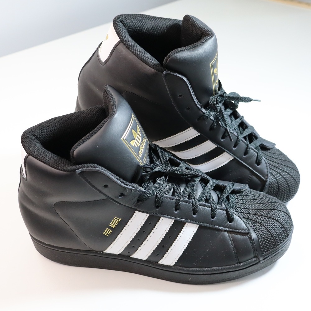Adidas Pro Model Sneaker Mens 10.5 Black White Gold Shell Toe HQ2516